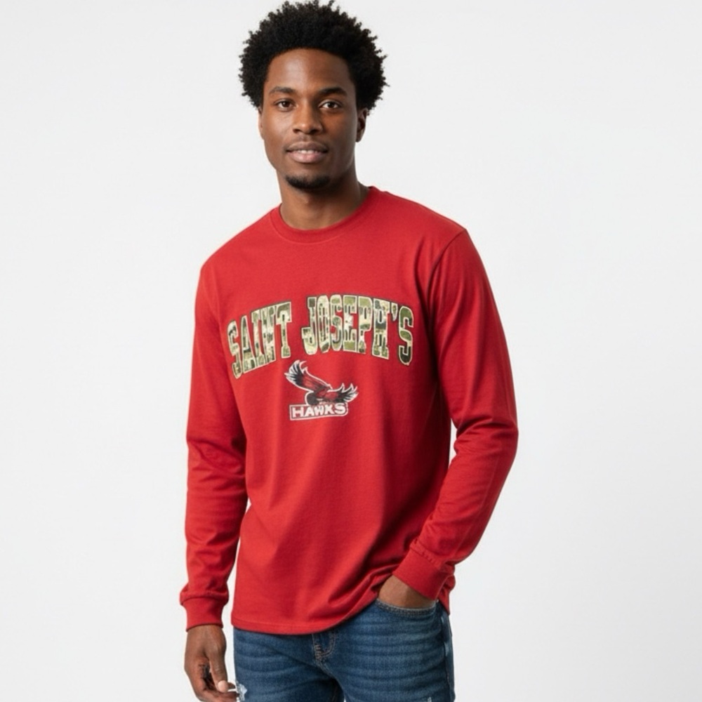 Gildan Crimson Red Saint Joseph’s Hawks Graphic Men's Crewneck Sweater - Picture 1 of 3